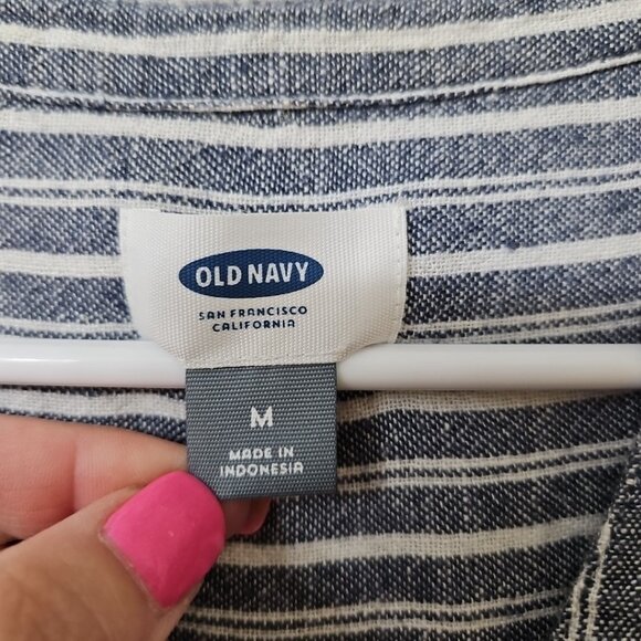 Womens Sz Med Old Navy Stripe Linen Blend Romper Shorts Vacation Nautical Beach - Picture 5 of 8